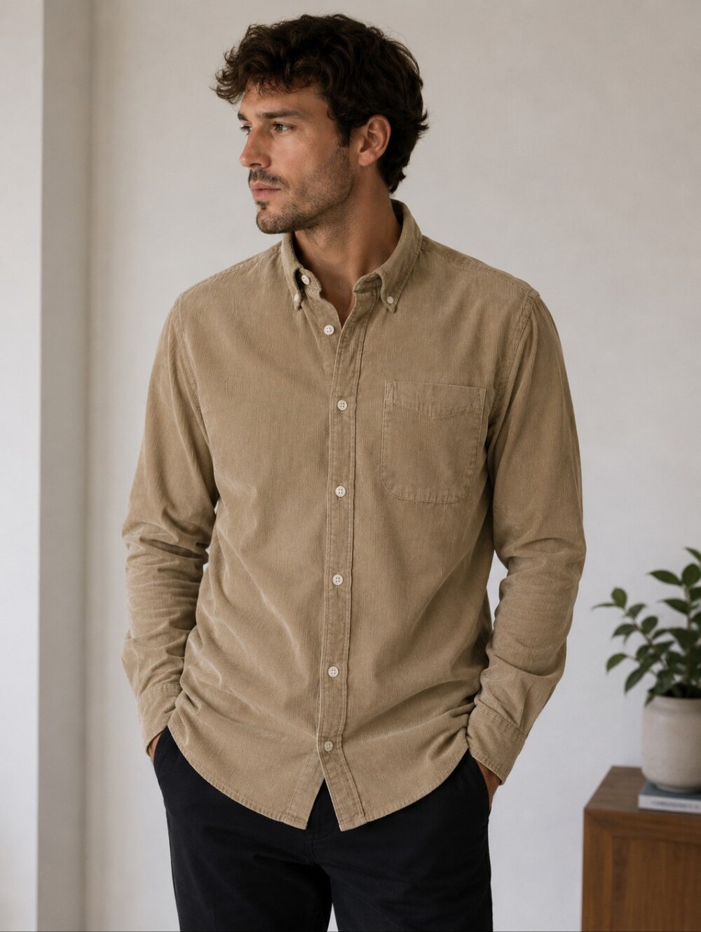 JACK & JONES CORDUROY BUTTON DOWN SHIRT SIZE MEDIUM
